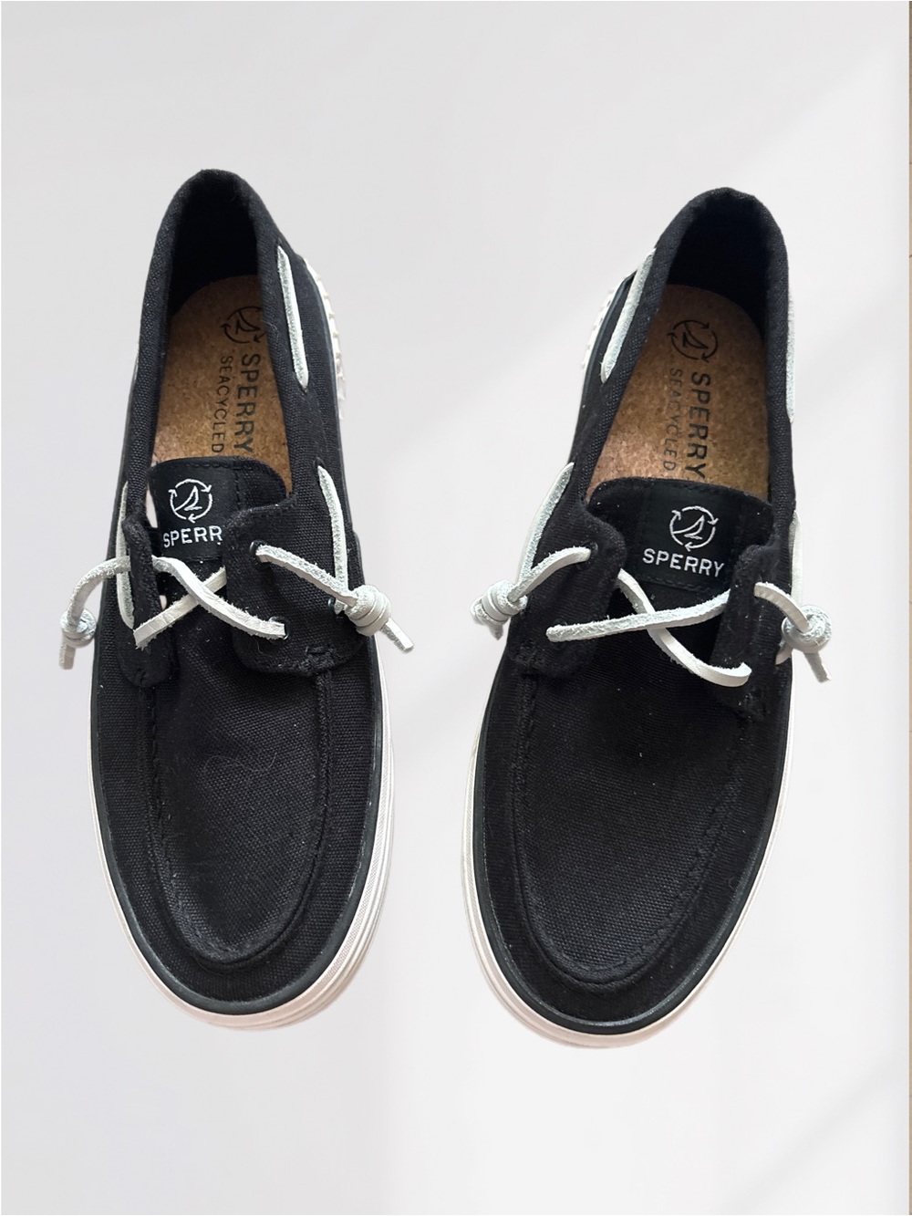 Sperry Black Canvas Boat Sneakers with White Laces